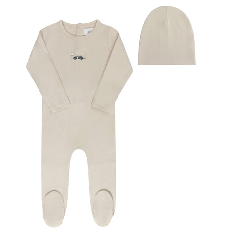 Aurora Tan Race Car  Footie + Beanie