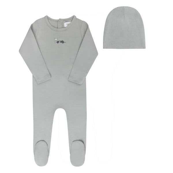 Aurora Blue Race Car  Footie + Beanie