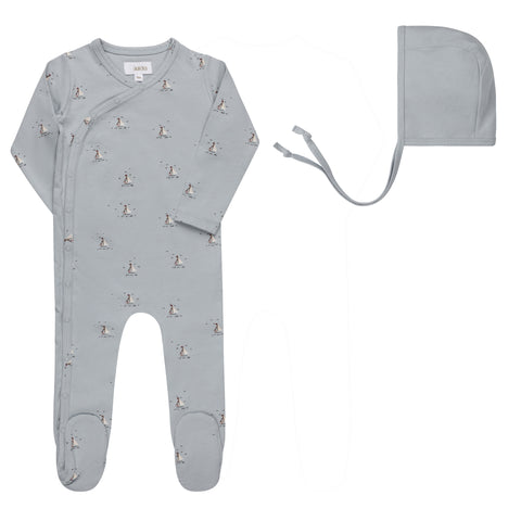 Aurora Blue Nautical Footie + Bonnet