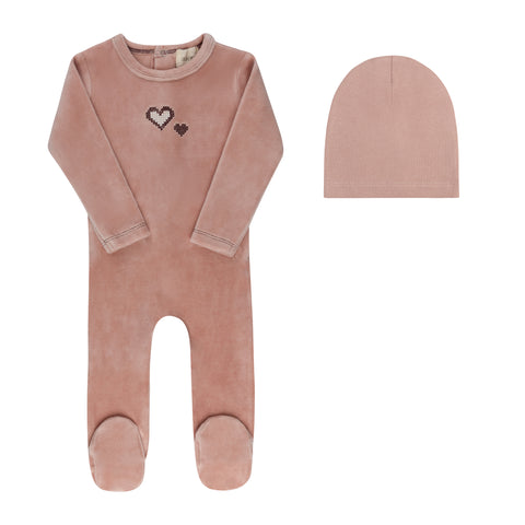 Aurora Pink Cross Stitch Footie + Beanie