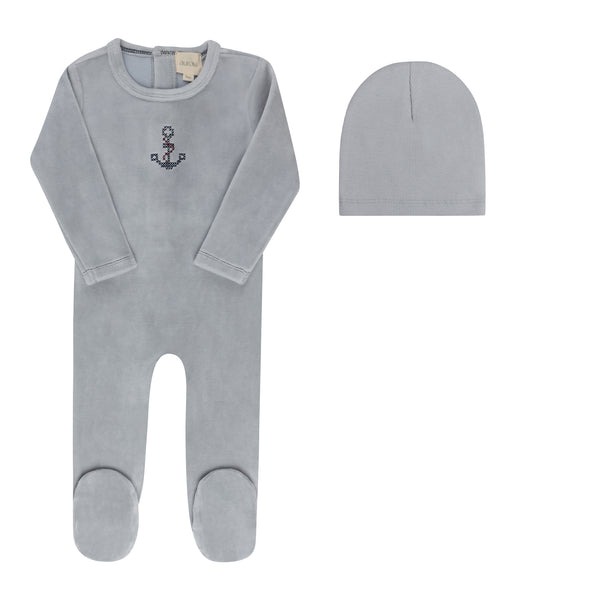 Aurora Blue Cross Stitch Footie + Beanie