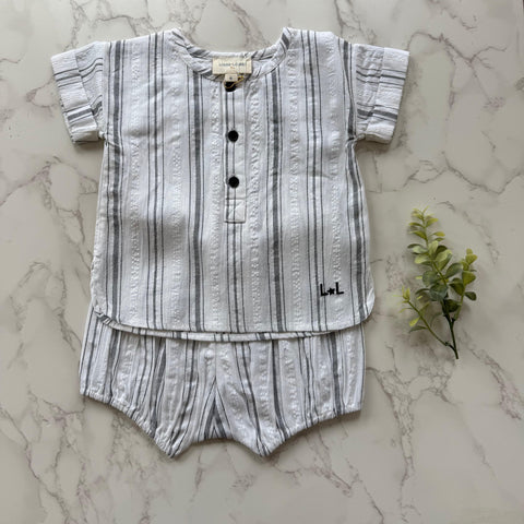 Louis Louise Baby Black Stripe Saul Shirt + Bloomer Set