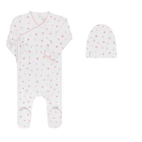 Ely's & Co Cluster Flower Ivory / Pink  Footie + Beanie