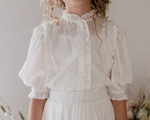 Petite Amalie White Ruffle Dobby Voile Blouse