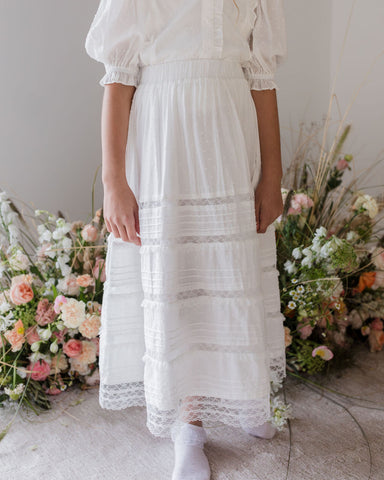 Petite Amalie White Lace Dobby Voile Skirt