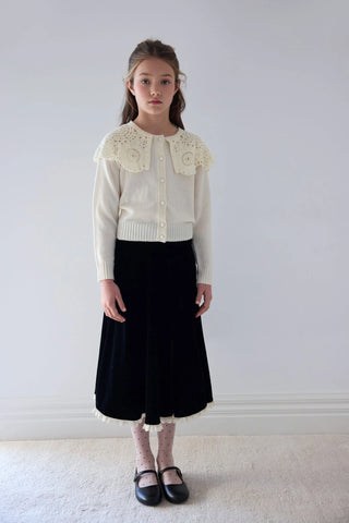 Petite Amalie Black/Cream Lace Hem Velvet Skirt