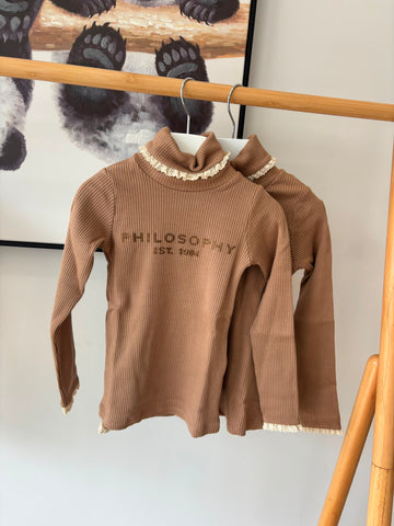 Philosophy Beige Rib Knit Logo Turtleneck