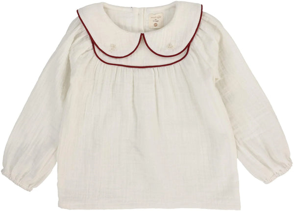 Lil Legs Analogie Cream/Deep Red Girls Embroidered Shirt