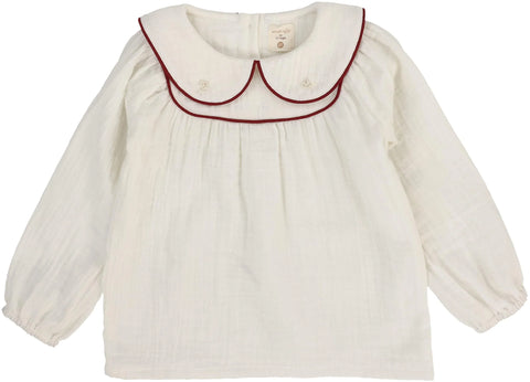 Lil Legs Analogie Cream/Deep Red Girls Embroidered Shirt