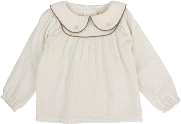Lil Legs Analogie Cream/Misty Oat Girls Embroidered Shirt