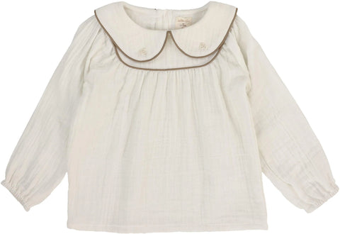 Lil Legs Analogie Cream/Misty Oat Girls Embroidered Shirt