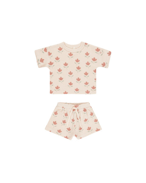 Quincy Mae Antique Tulips Waffle Tee + Short Set