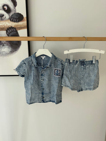 Bonjoy Blue Crochet Tencel Shorts Set