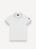 Colmar White/Blue V-neck Striped Trim SS Polo