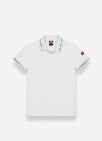 Colmar White/Blue V-neck Striped Trim SS Polo