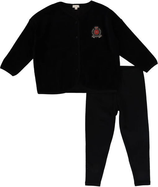Lil Legs Analogie Black Velour Crest Lounge Set