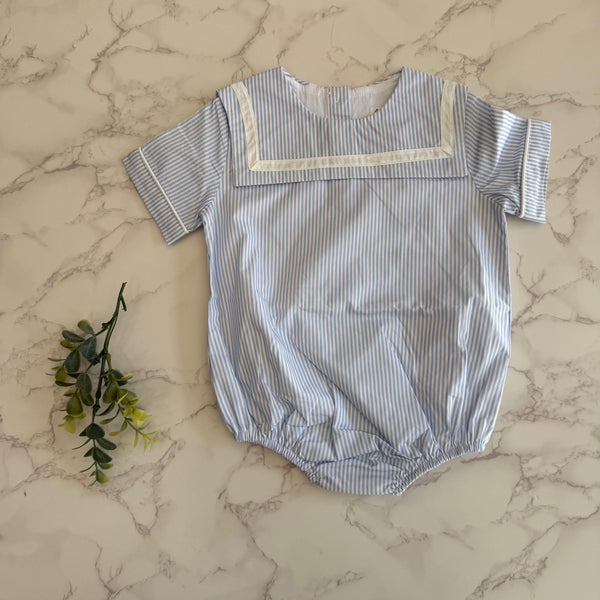 Bonjoy Boys Blue Stripe Sailor Shabbos Romper