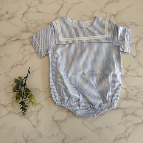 Bonjoy Boys Blue Stripe Sailor Shabbos Romper