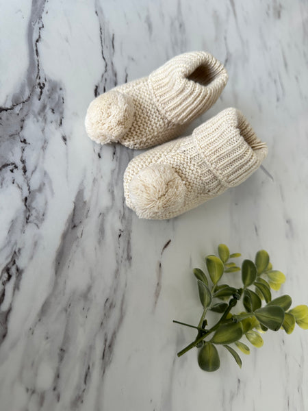 Birinit Petit Ivory Pompom Booties