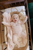 Aurora Pink Velour Bicycle Footie + Bonnet