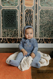 Aurora Blue Velour Bicycle Footie + Bonnet