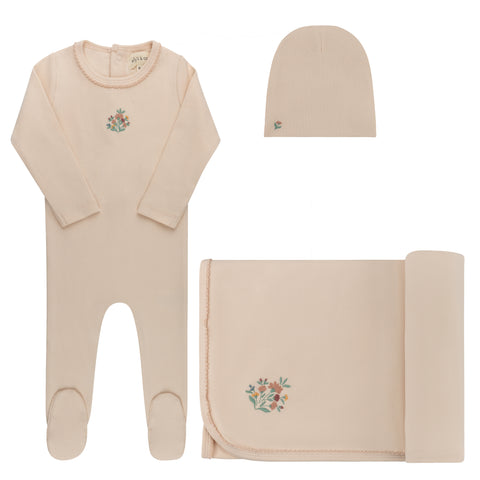 Ely's & Co Pink Ribbed Floral Embroidered Take Me Home Set