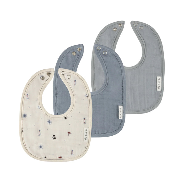 Ely's & Co Blue Nautical Muslin Terry Bibs Pack