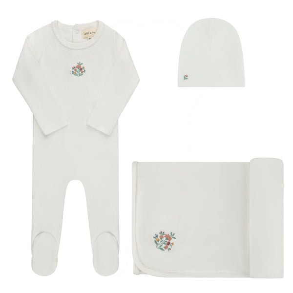 Ely's & Co Ivory Ribbed Floral Embroidered Take Me Home Set