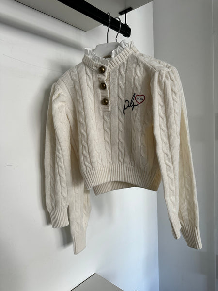 Philosophy Cream Cable Knit Ruffle Collar Pullover