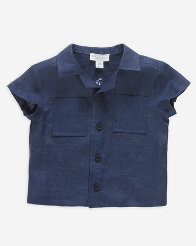 Yell-Oh Navy Blue Linen Shirt