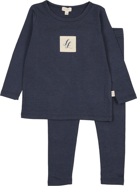 Lil Legs Analogie Navy Crest Embroidered Lounge Set ELST-NACR