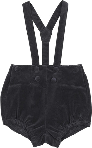 Lil Legs Analogie Navy Velvet Gathered Suspender Shorts