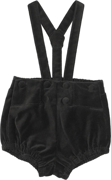 Lil Legs Analogie Black Velvet Gathered Suspender Shorts