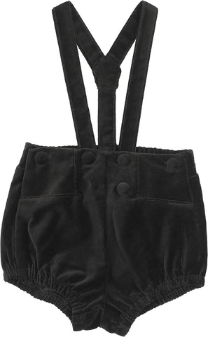 Lil Legs Analogie Black Velvet Gathered Suspender Shorts