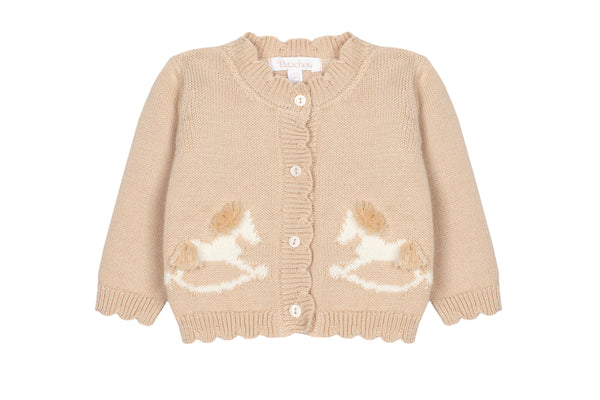 Patachou Beige Knit Horse Cardigan Sweater + Pant Set