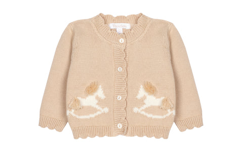 Patachou Beige Knit Horse Cardigan Sweater + Pant Set