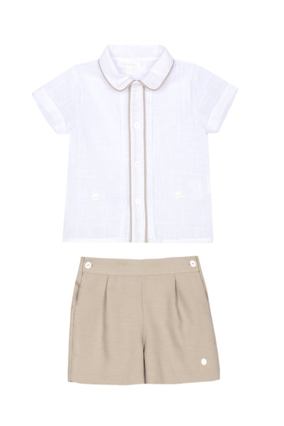 Patachou White Shirt + Beige Short Set