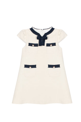 Patachou Ivory Short Sleeve with Navy Trim Dress