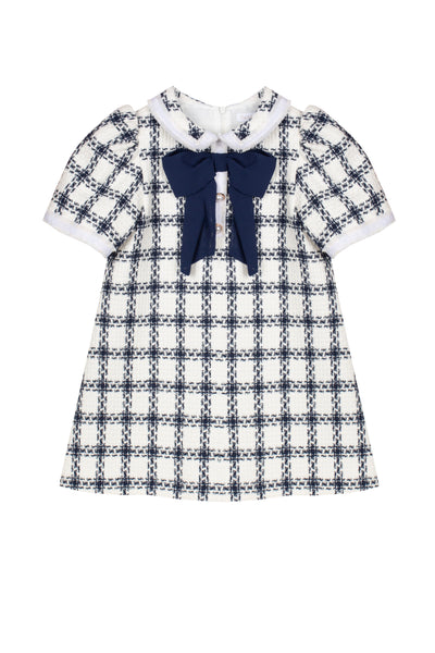Patachou Navy Check Tweed Dress
