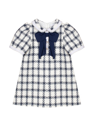 Patachou Navy Check Tweed Dress