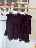 Petite Amalie Dark Cherry Lace Trim Velvet Dress