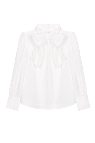 Patachou Ecru Pleated Bow Blouse