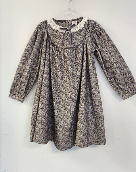 Lil Legs Analogie Oxford Tan Print Home Garden Laced Trim Dress