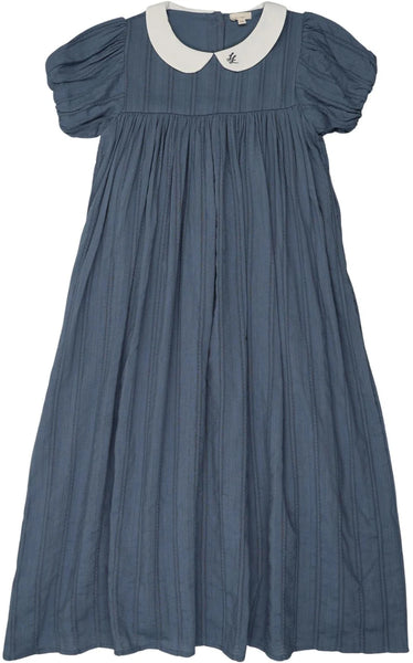 Lil Legs Analogie Off Blue Embroidered Collar SS Maxi ECMS-OFBLU