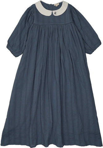 Lil Legs Analogie Off Blue Embroidered Collar 3/4 Maxi ECM-OFBLU