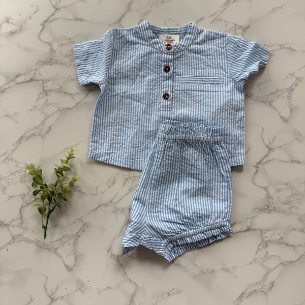 Copenhagen Colors Baby Sky Blue/Cream Stripe Seersucker Set
