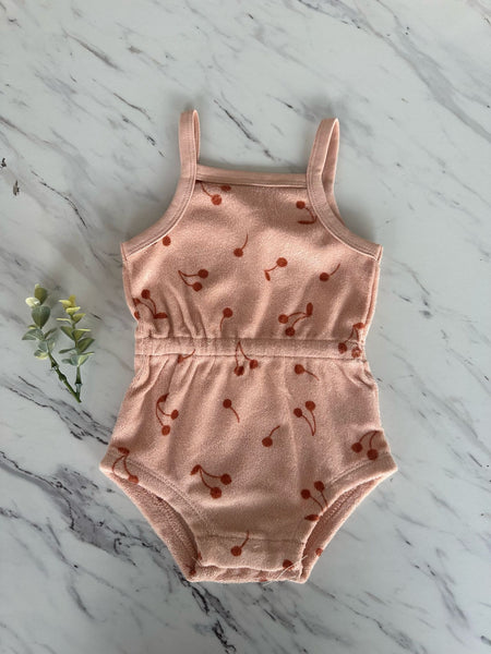 Quincy Mae Melon Cherries Terry Cinch Romper