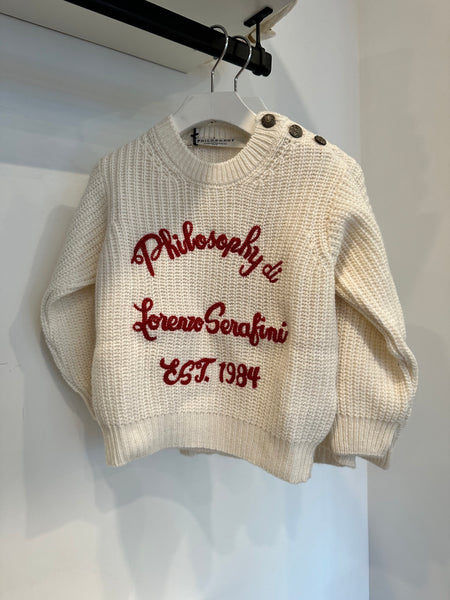 Philosophy Cream Logo Embroidery Button Sweater