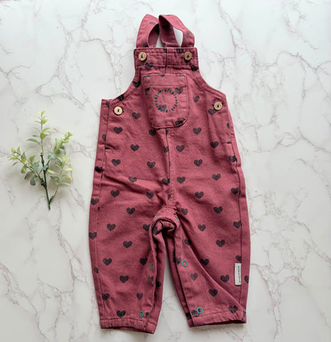 Piupiuchick Pink/Black Hearts Dungarees