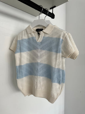 Emanuel Pris Blue Stripe Knit Textured Polo